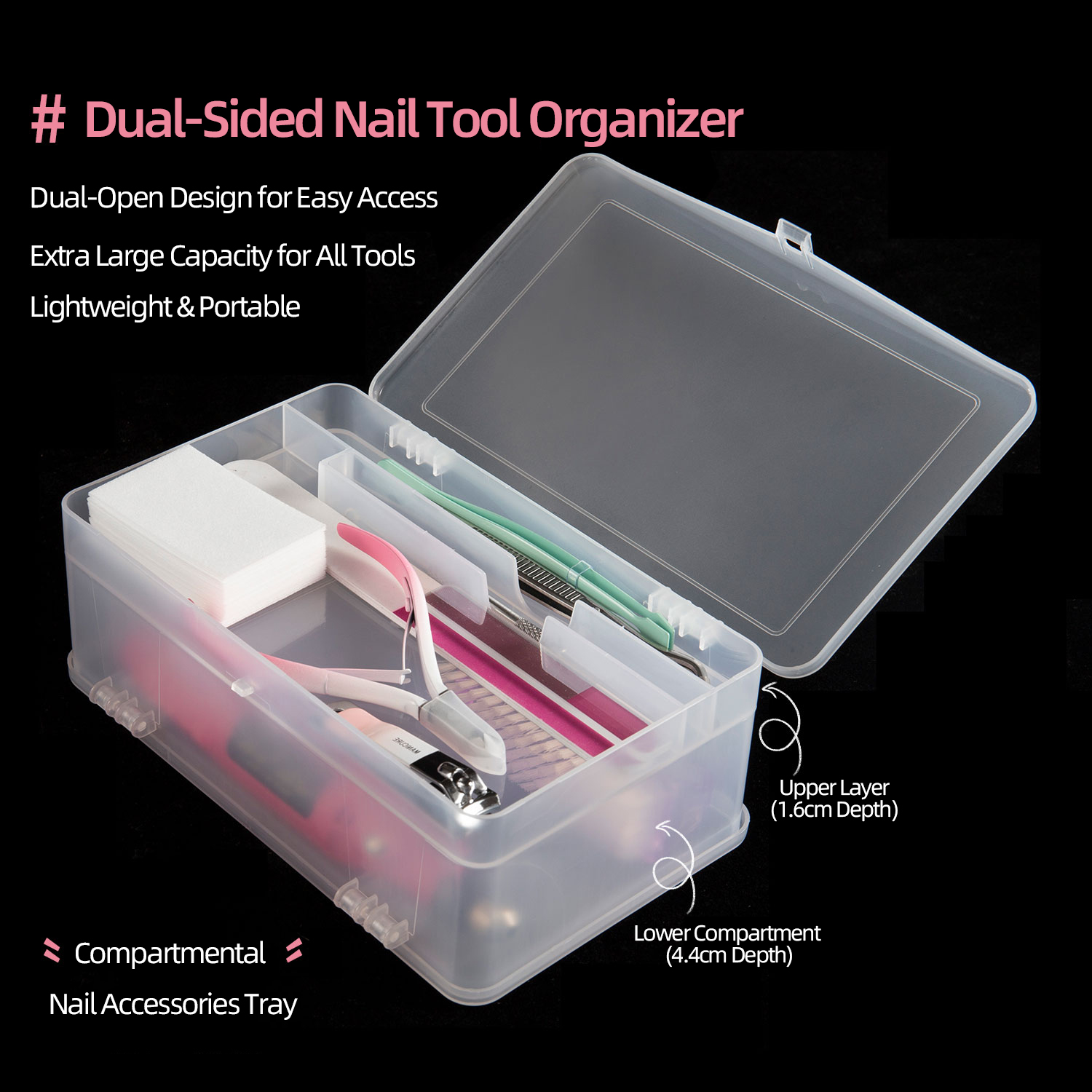 Nail Fan Brush - Dual-Open 2-Tier Super Kapazität PP Aufbewahrungsbox