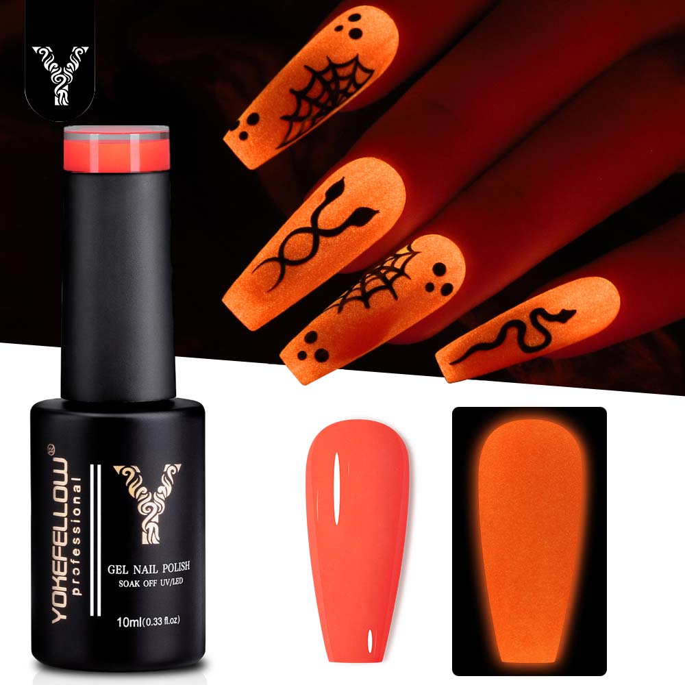 Nail Art Orange - YOKEFELLOW Glow in the Dark Gel-Nagellack,