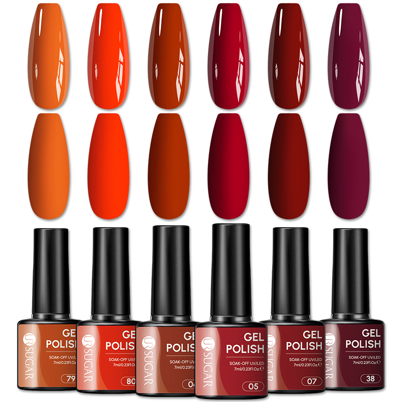 Nail Art Orange - UR SUGAR 1/6 Stück Kürbis-Orange-Rot Gel-Nagellack-Set