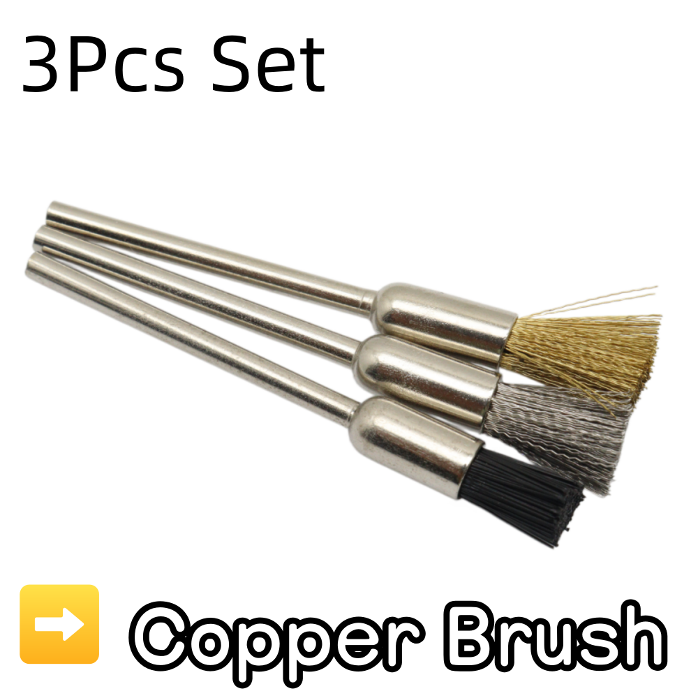 Nail Art Brush Set - 3-teiliges Nagelbohrer-Reinigungsbürsten-Set aus Kupferdraht, rotierender Nagelfräser,