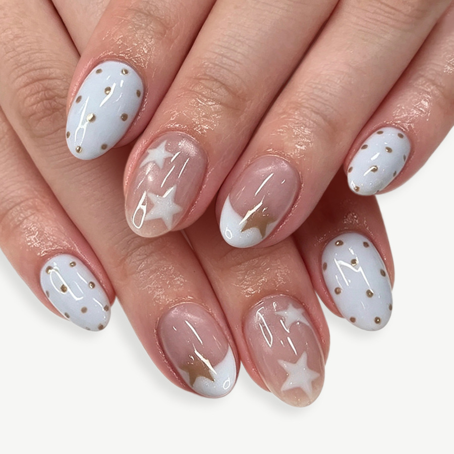 Nail Art Aesthetic - 24 Stück Pentagramm-Aufklebenägel mit französischem Design,
