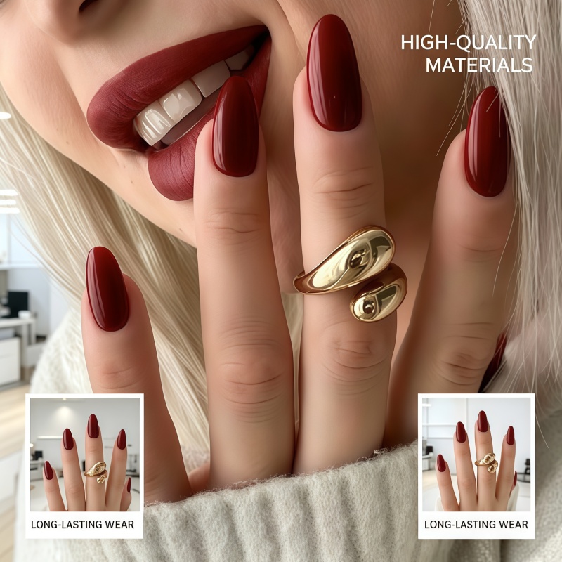 Nail Art Red Wine - 2026 Neu 24 Stück Einfarbige Weinrote