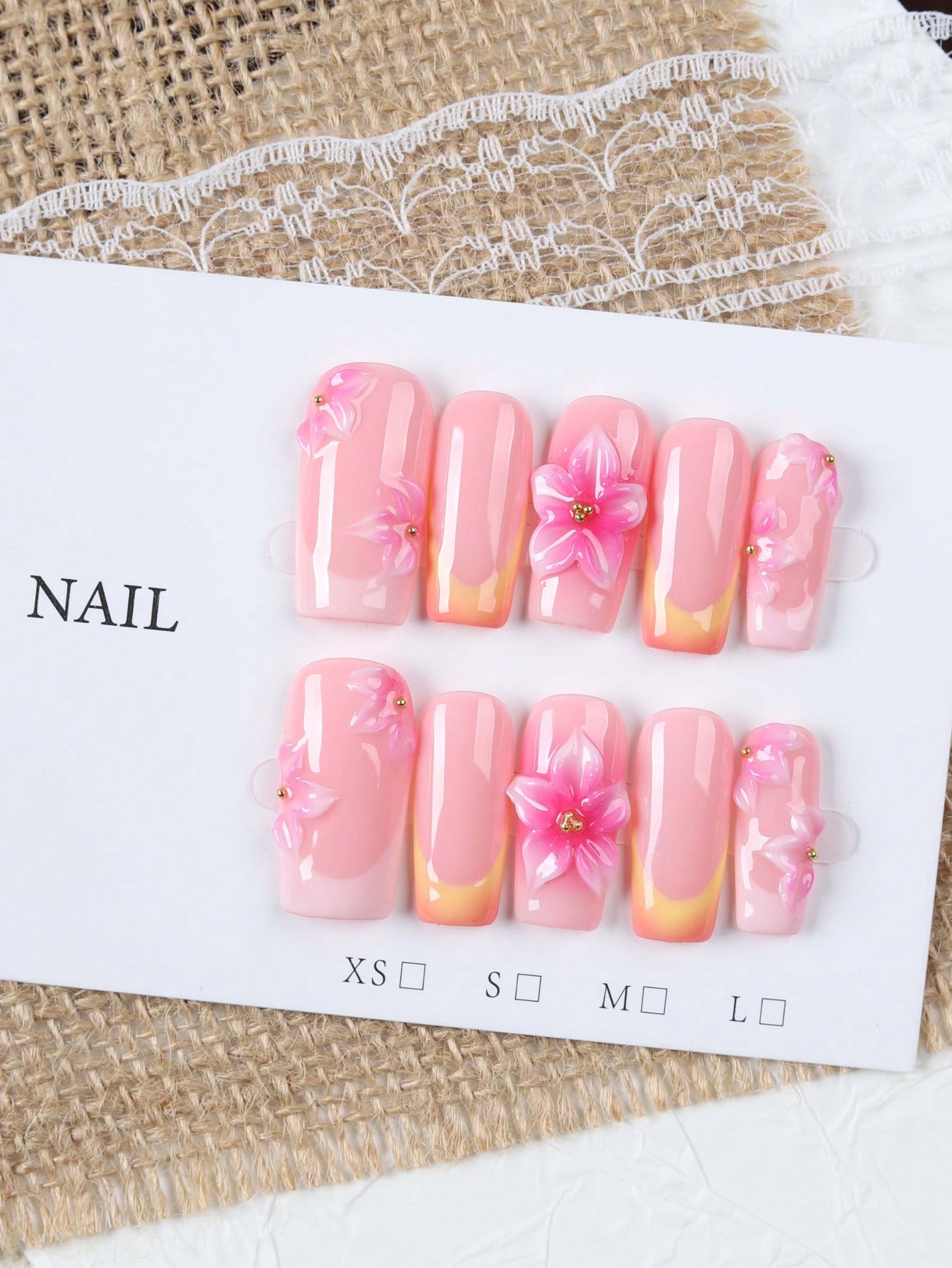 Nail Art Orange - 10 Stück mittellange, rechteckige, hautfarbene, rosa