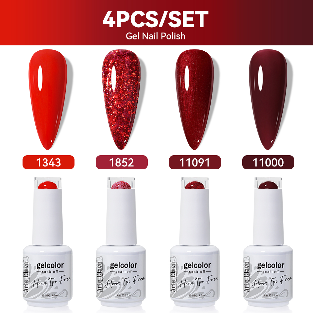 Nail Art Red Wine - Arte Clavo 4-teiliges Rotes Gel-Nagellack-Set HEMA