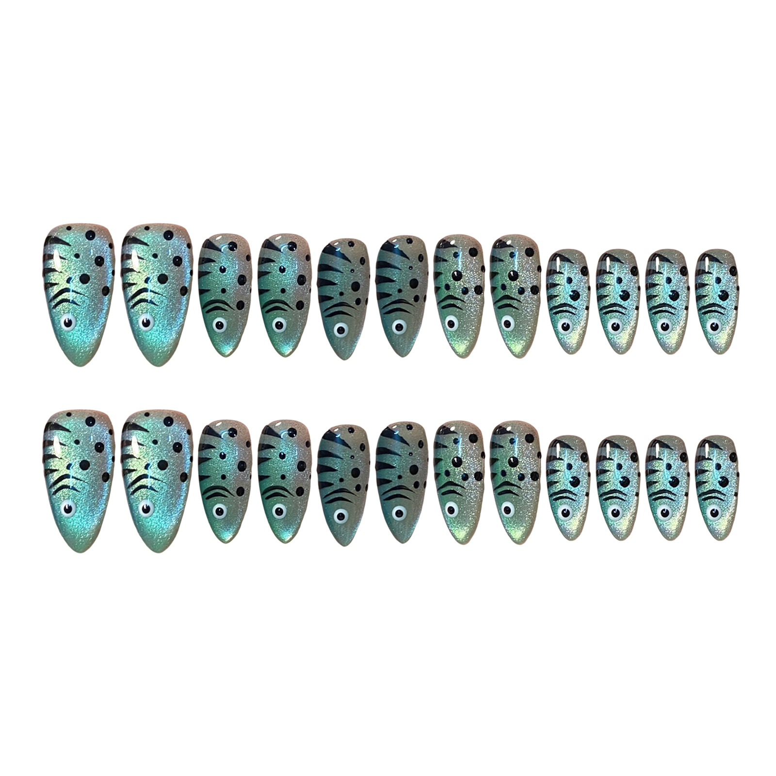 Nail Art Full Cat Eye - 24 Stück Cat-Eye-Press-On-Nägel mit Glitzer-Fischmuster, künstliche