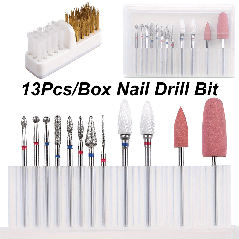 Nail Art Brush Set - 13-teiliges Nagelbohrer-Set 3/32 mit Reinigungsbürste Professionelle