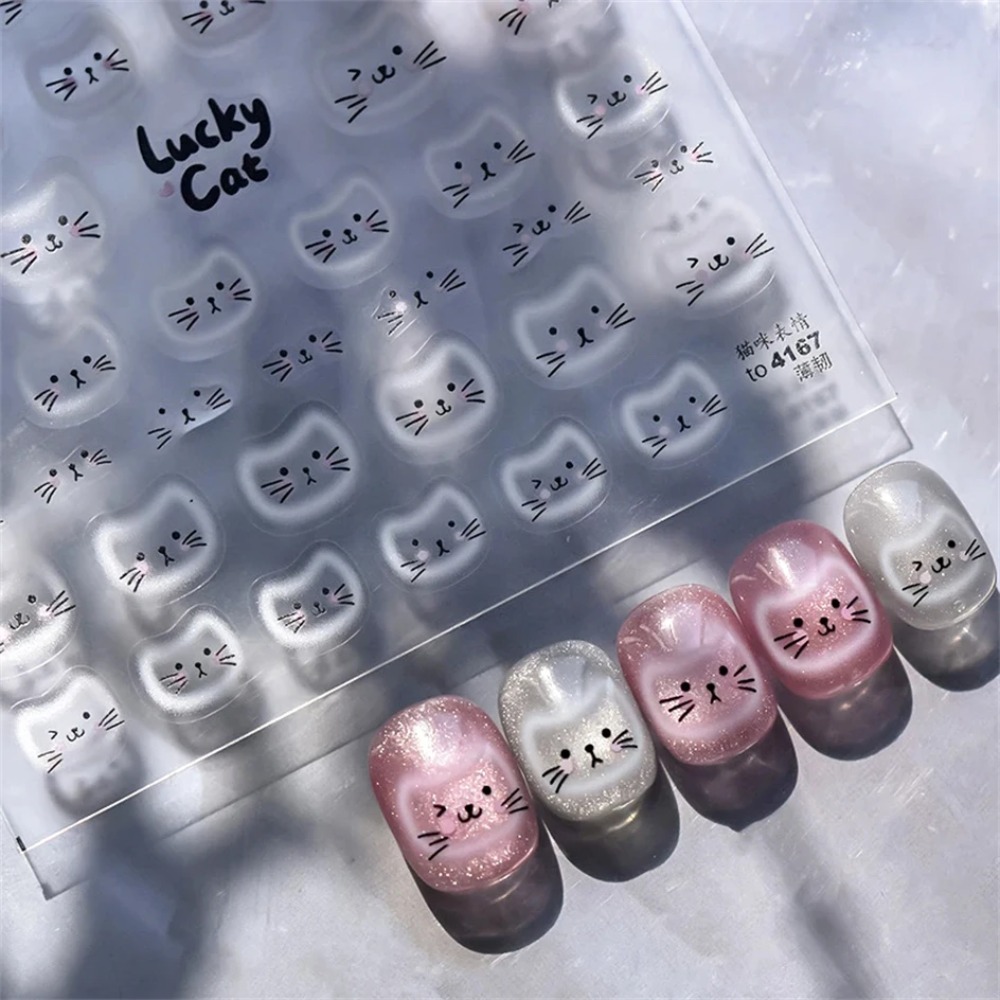 Nail Art Orange - Weiße Halo-Färbung Katzenkopf-Tasse Schwarz-Orange Spielzeug-Regenschirm Liebesherz