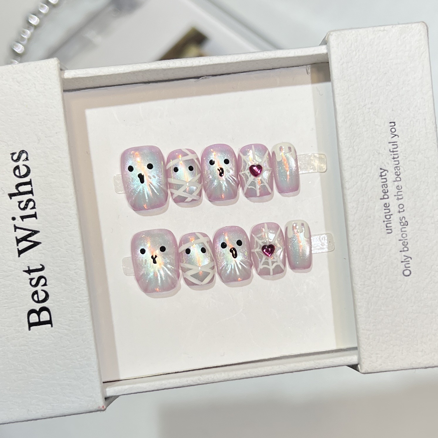 Nail Art Full Cat Eye - 10 Stück handgemachte kurze Nägel zum