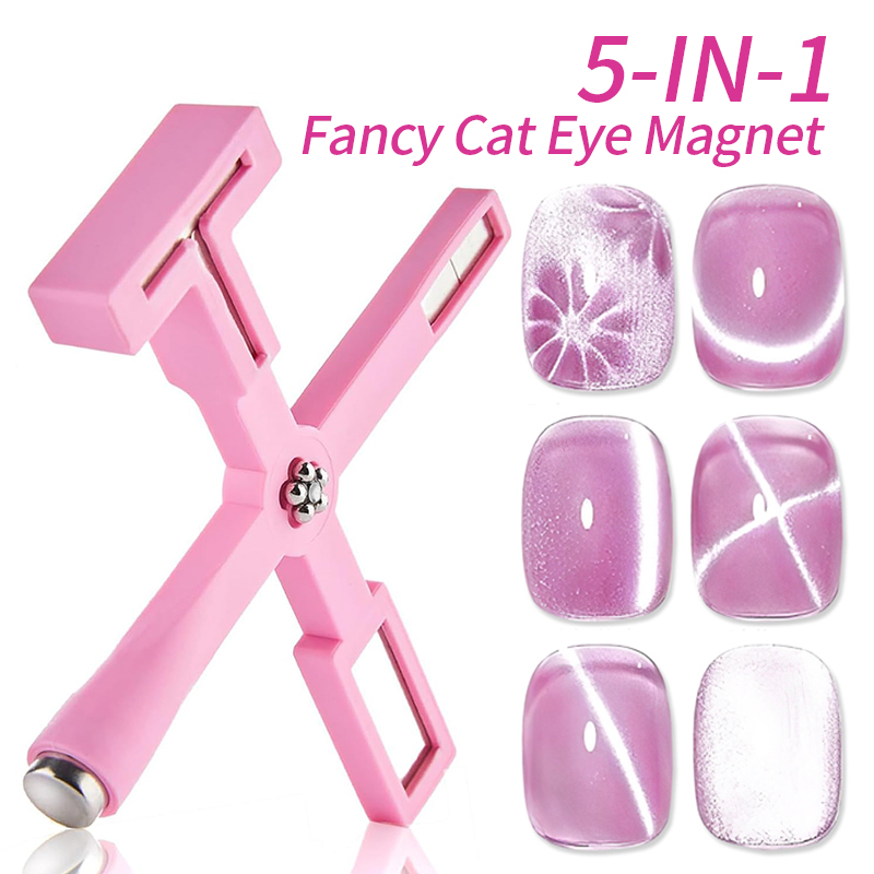 Nail Art Maroon - 5-in-1 Muster-Nagelmagnet Katzenaugen-Effekt Seitenlicht Halbmond Gänseblümchen