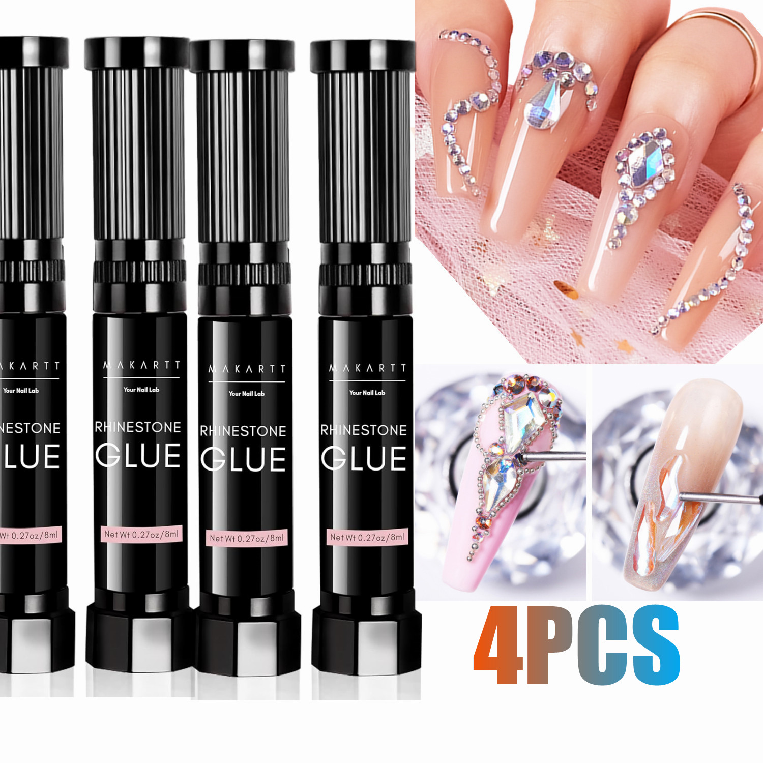 Nail Fan Brush - 4 Stück Makartt Nagelrhinestone-Kleber für Nägel