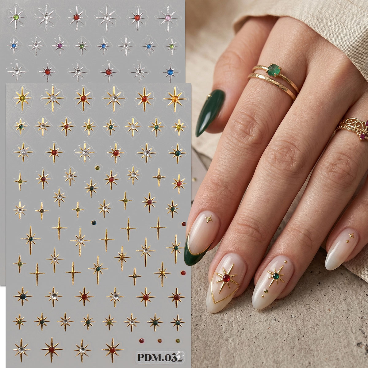 Nail Art Ramadan - Gold-Silber Starburst Nagelkunst-Aufkleber, Y2K Kreuz-Stern-Abziehbilder mit